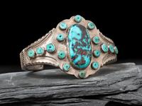 Navajo Turquoise Cluster Ingot Cuff Bracelet, Collected by Hoffman Birney (1891-1958)