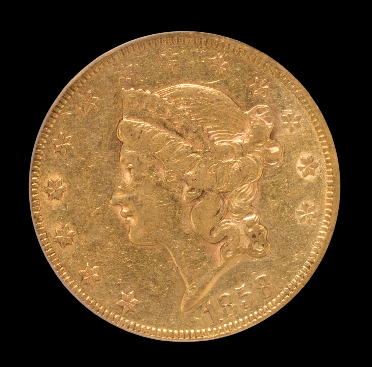 A United States 1858 Liberty Head $20 Gold Coin