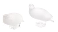 Two Lalique Opalescent Etched Glass Quail Height of taller 5 inches. — 20TH CENTURY