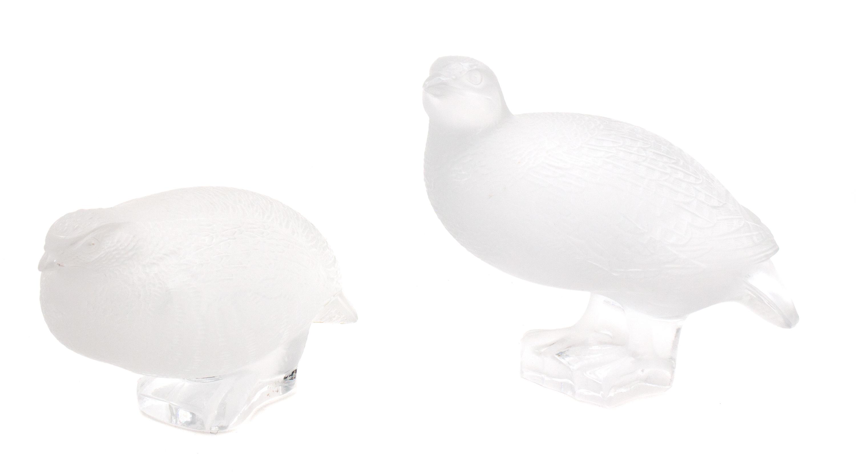 Two Lalique Opalescent Etched Glass Quail Height of taller 5 inches. — 20TH CENTURY