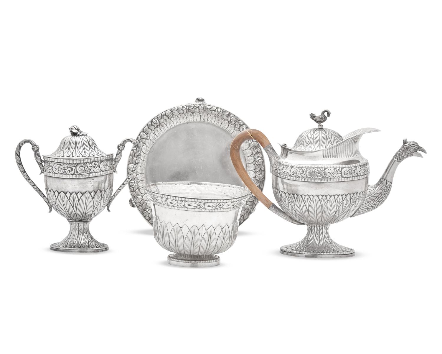 An Assembled Brazilian Four-Piece Silver Tea Service