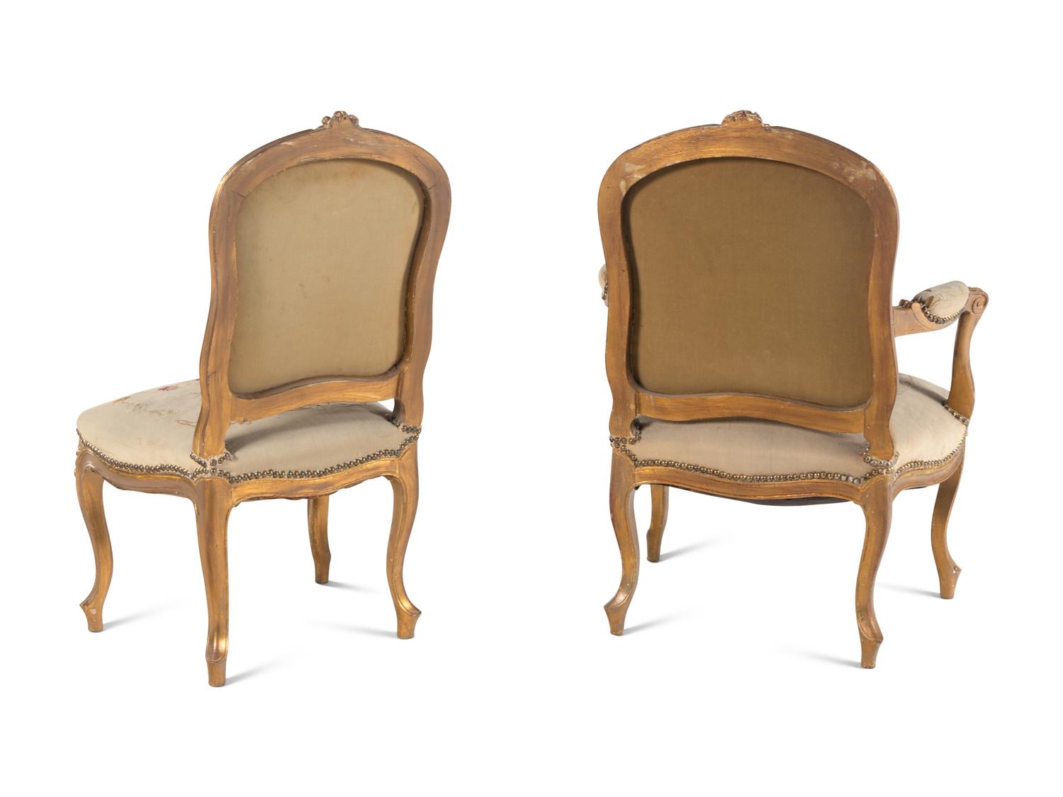 A Louis XV Style Giltwood Seven-Piece Salon Suite