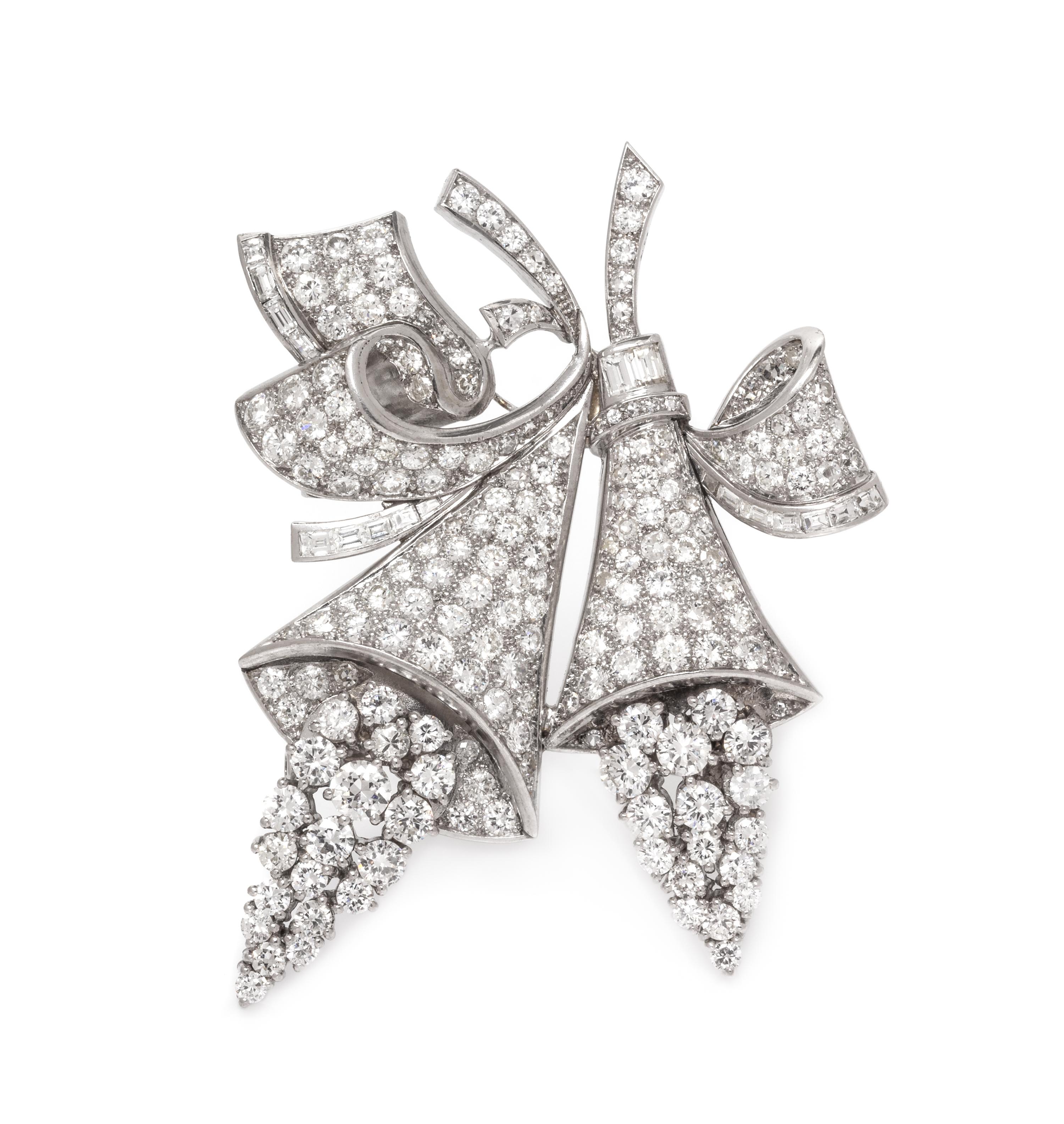 A Platinum and Diamond Brooch, 20.85 dwts.