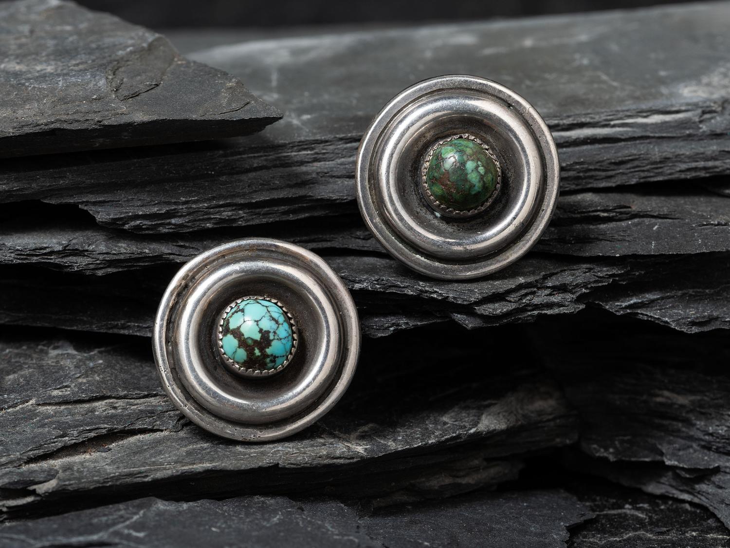 Southwestern-style Turquoise and Sterling Silver Clip Earrings
