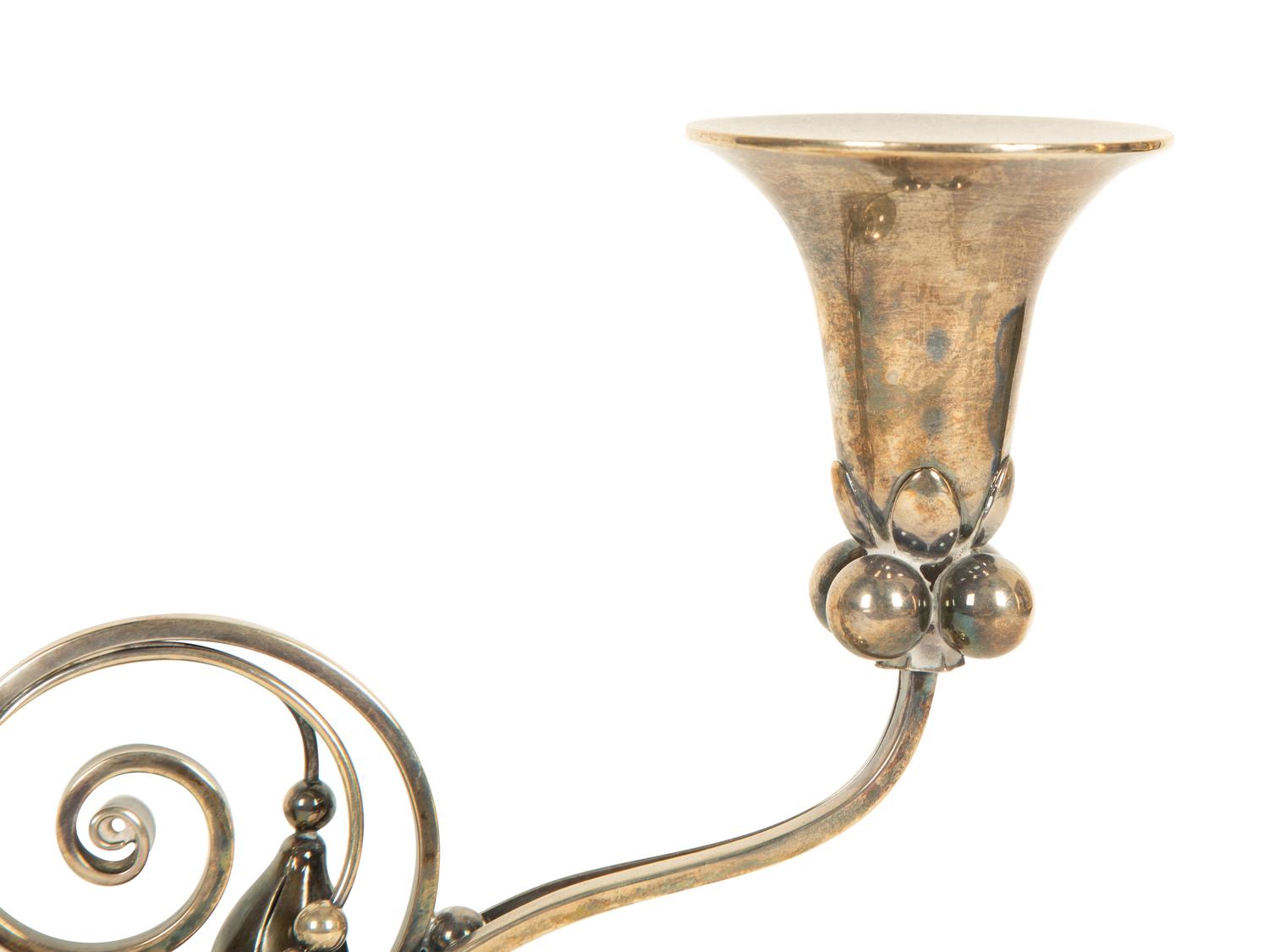 A Pair of Georg Jensen Silver Two-Light Candelabra