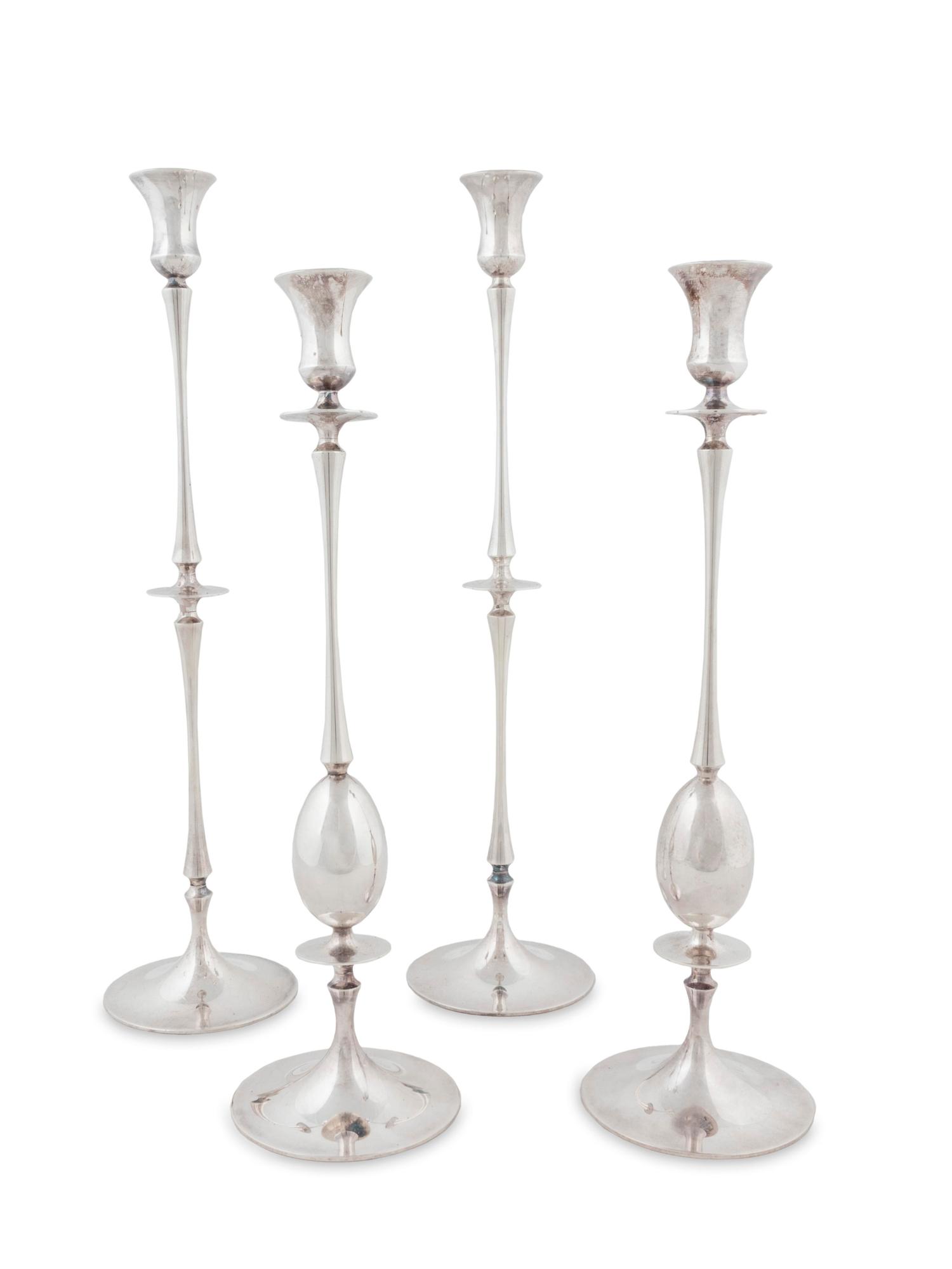 Four American Silvered Metal Modernist Candlesticks — Ted Muehling, New York, NY, 20th Century