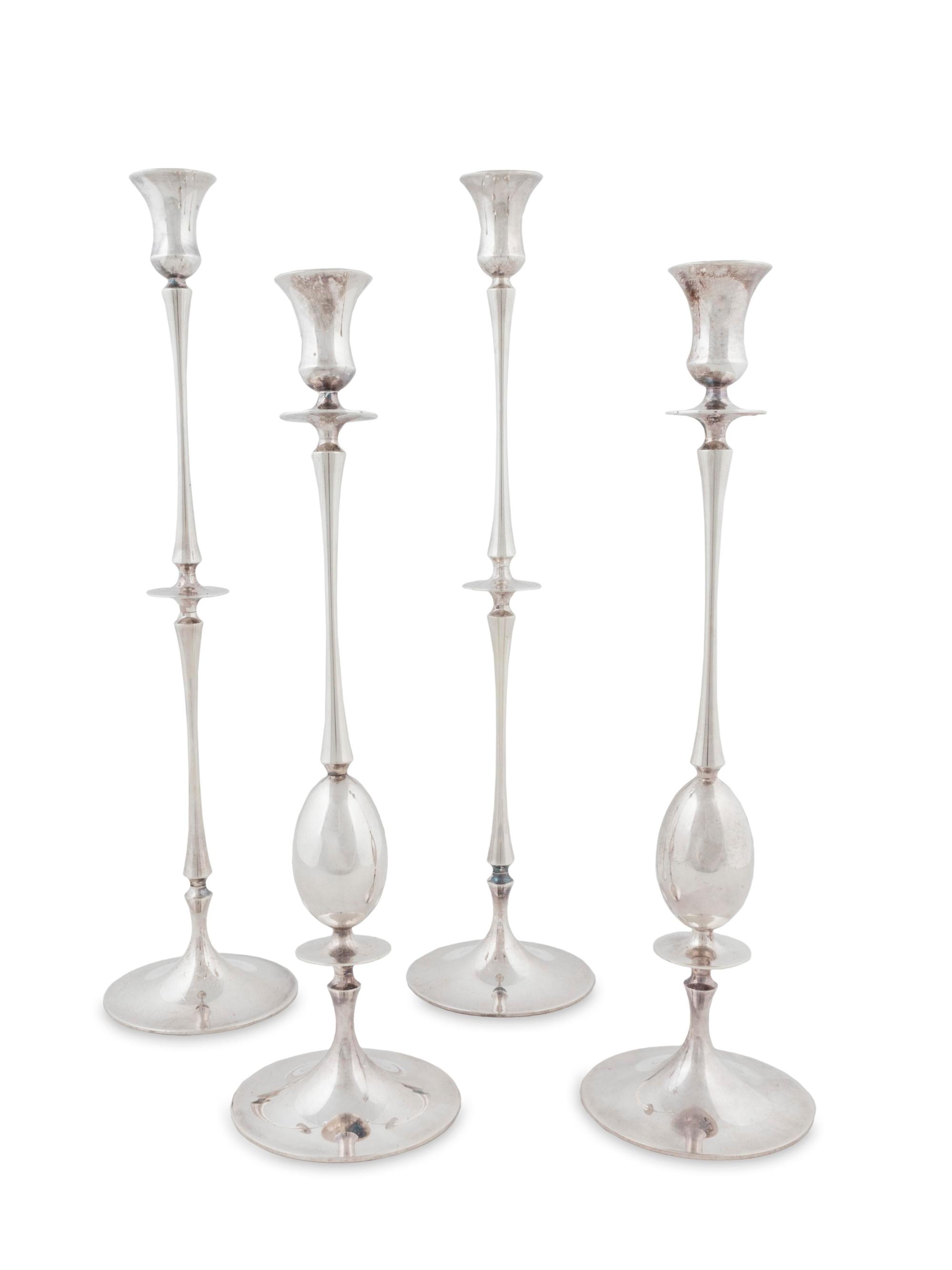 Four American Silvered Metal Modernist Candlesticks — Ted Muehling, New York, NY, 20th Century