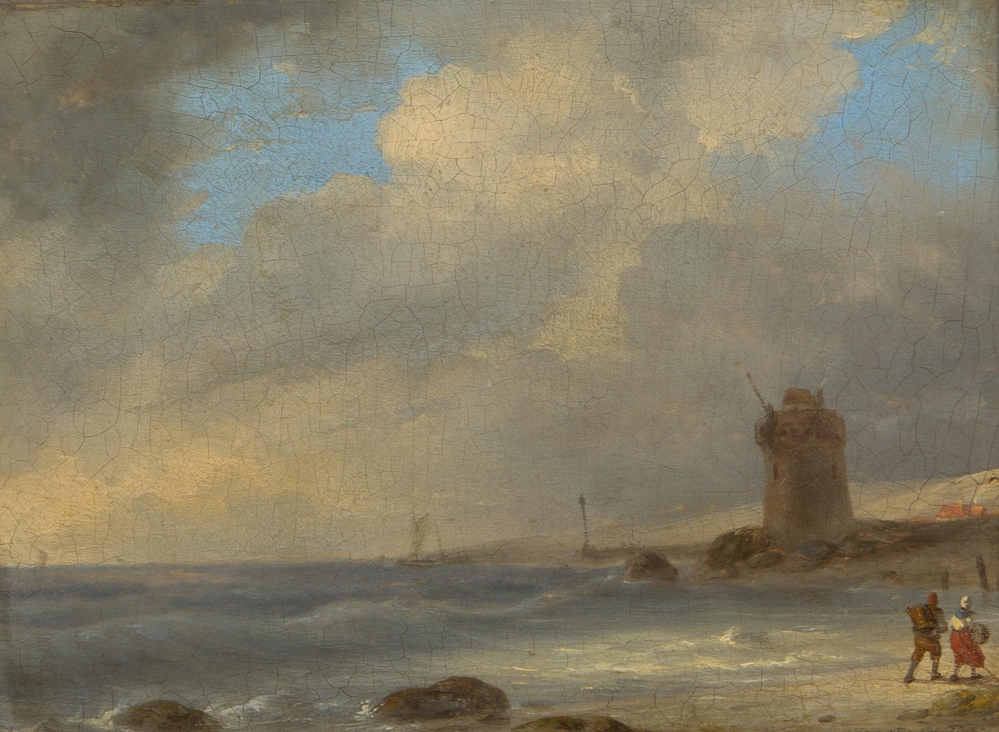 Attributed to Louis Charles Verboeckhoven, (Belgian, 1802-1889), Figures on the Coast
