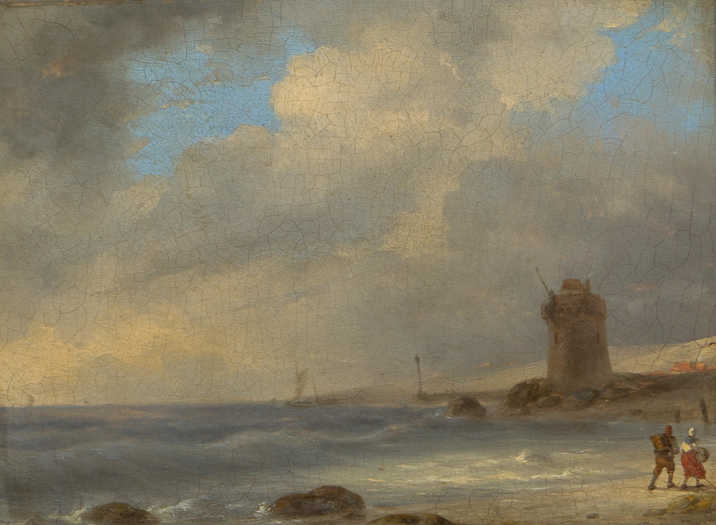 Attributed to Louis Charles Verboeckhoven, (Belgian, 1802-1889), Figures on the Coast