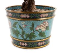 A Chinese Hardstone Tree in a Cloisonné Enamel Jardinière