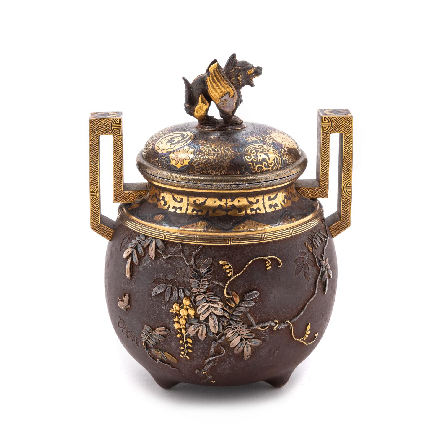 A Japanese Mixed-Metal Covered Incense Burner, Koro