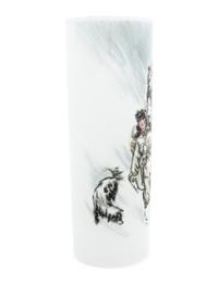 A Polychrome Enameled Porcelain Cylindrical Vase