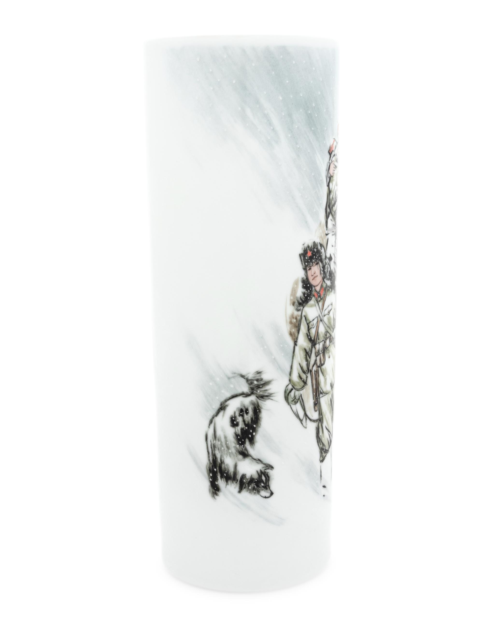 A Polychrome Enameled Porcelain Cylindrical Vase