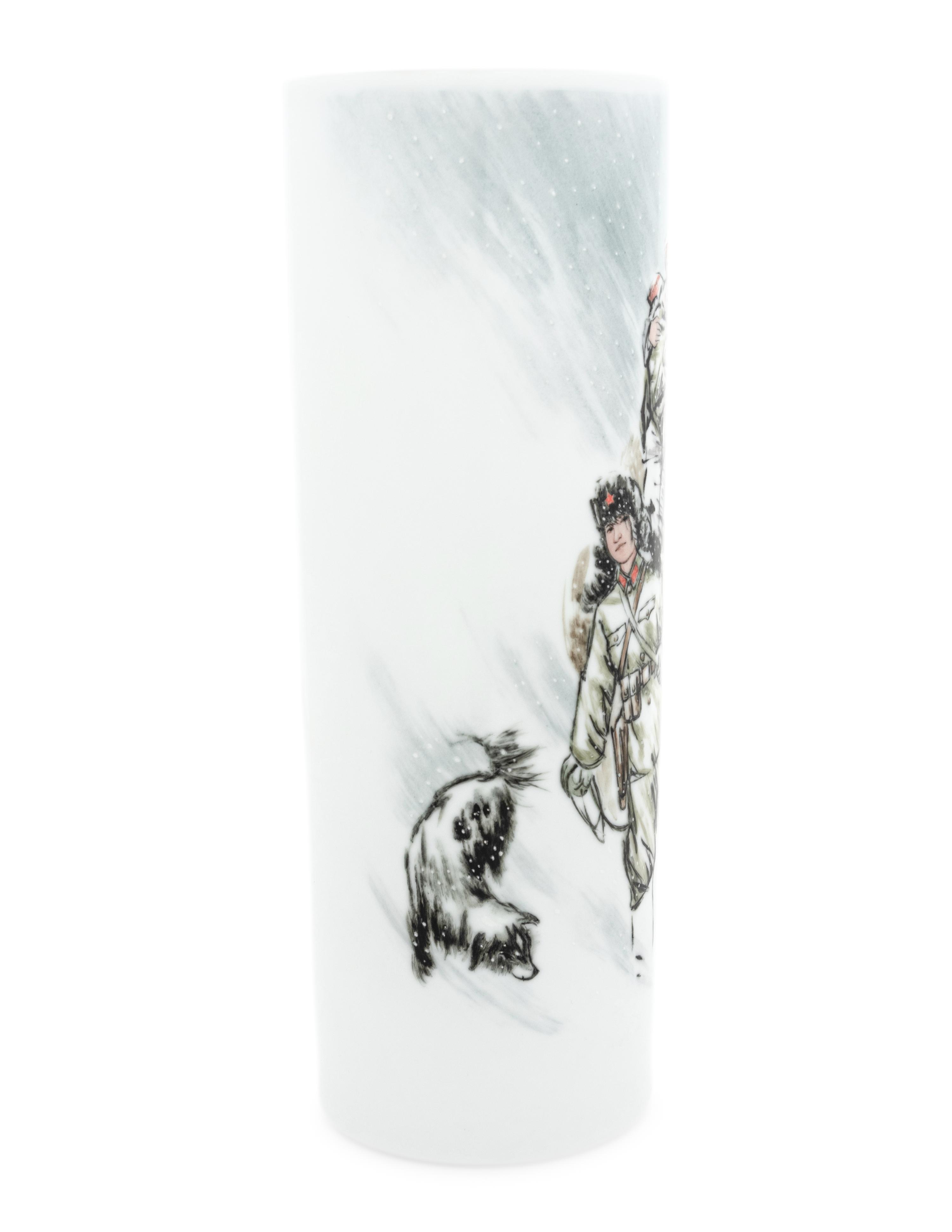 A Polychrome Enameled Porcelain Cylindrical Vase