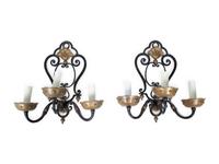 A Pair of French Wrought Iron Three-Arm Sconces