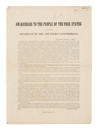 [RESPONSE TO THE EMANCIPATION PROCLAMATION]. [DAVIS, Jefferson (1808-1889)]. An Address to the People of the Free States by the President of the Southern Confederacy . Richmond: Richmond Enquirer Print, 5 January 1863.