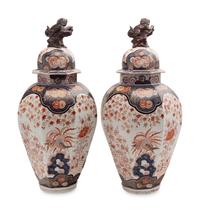 A Pair of Japanese Imari Baluster Covered Jars