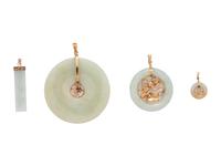 COLLECTION OF YELLOW GOLD AND JADE PENDANTS