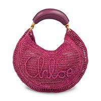 CHLOÉ, SUMMER BANANA HOBO BAG IN MAGENTA RAFFIA