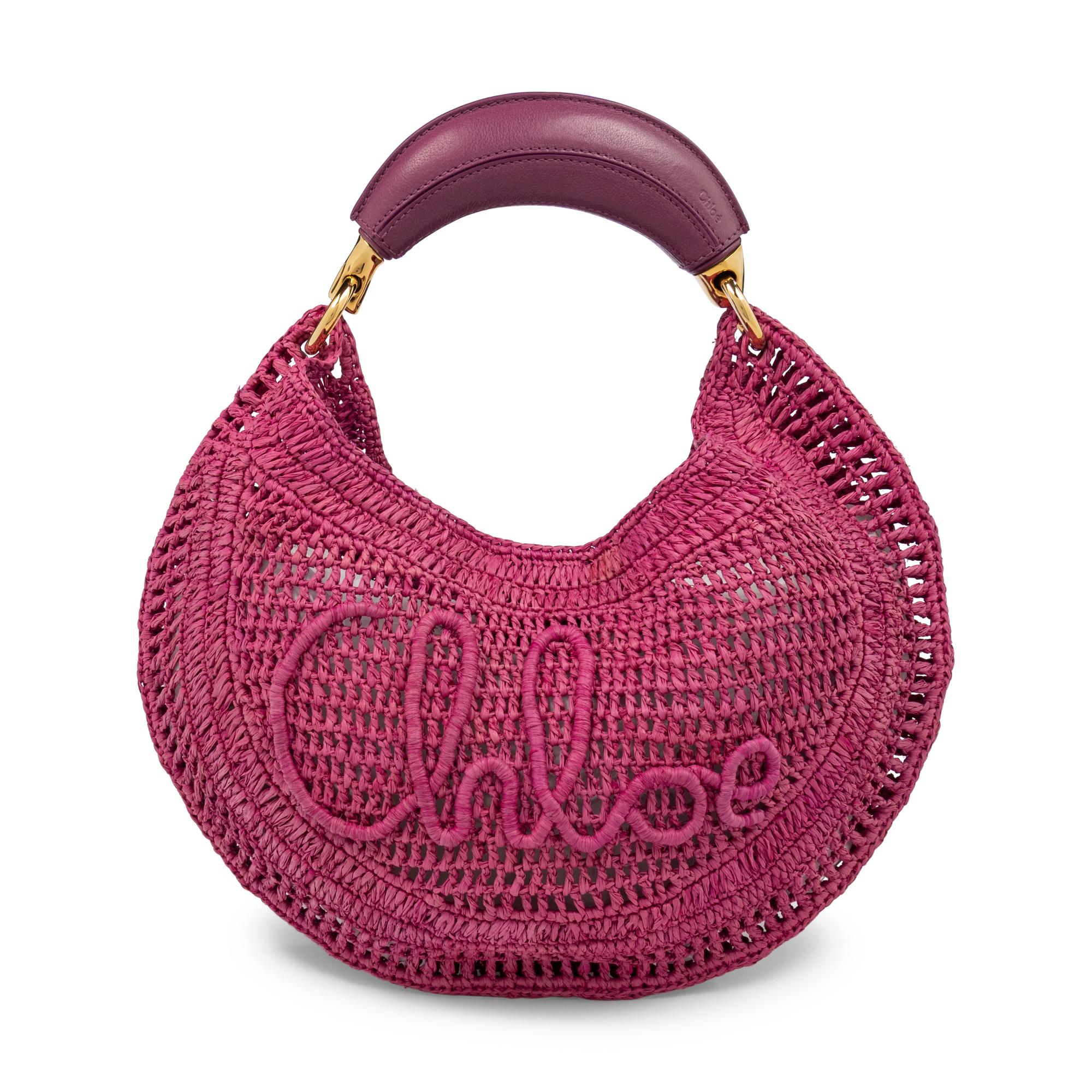 CHLOÉ, SUMMER BANANA HOBO BAG IN MAGENTA RAFFIA