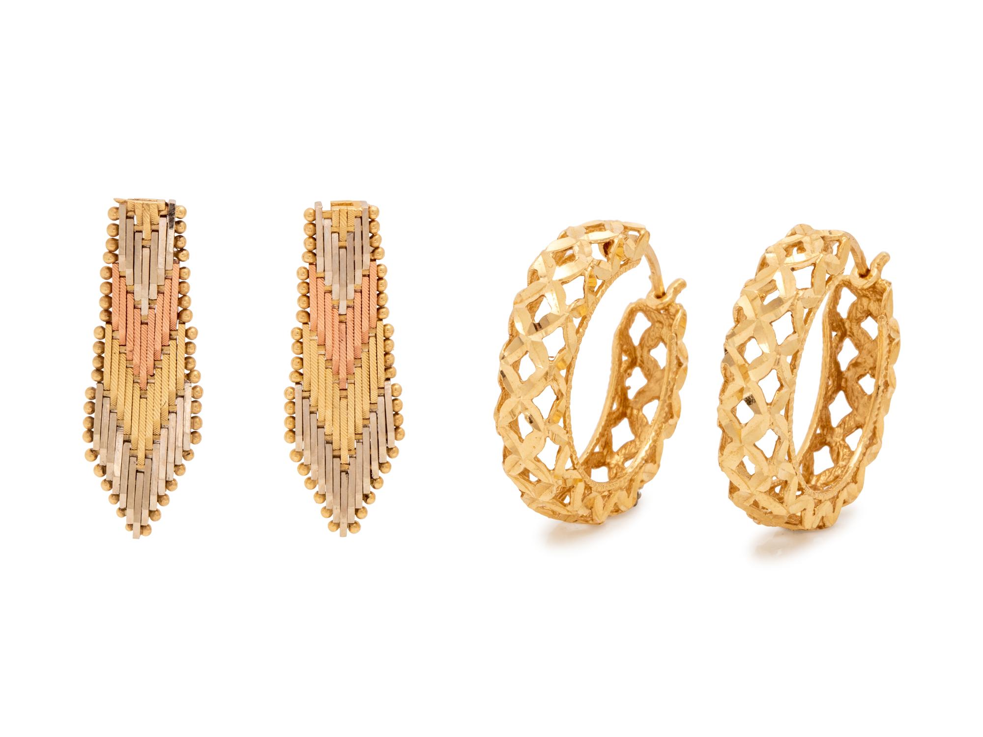 A Collection of Yellow Gold Earrings,