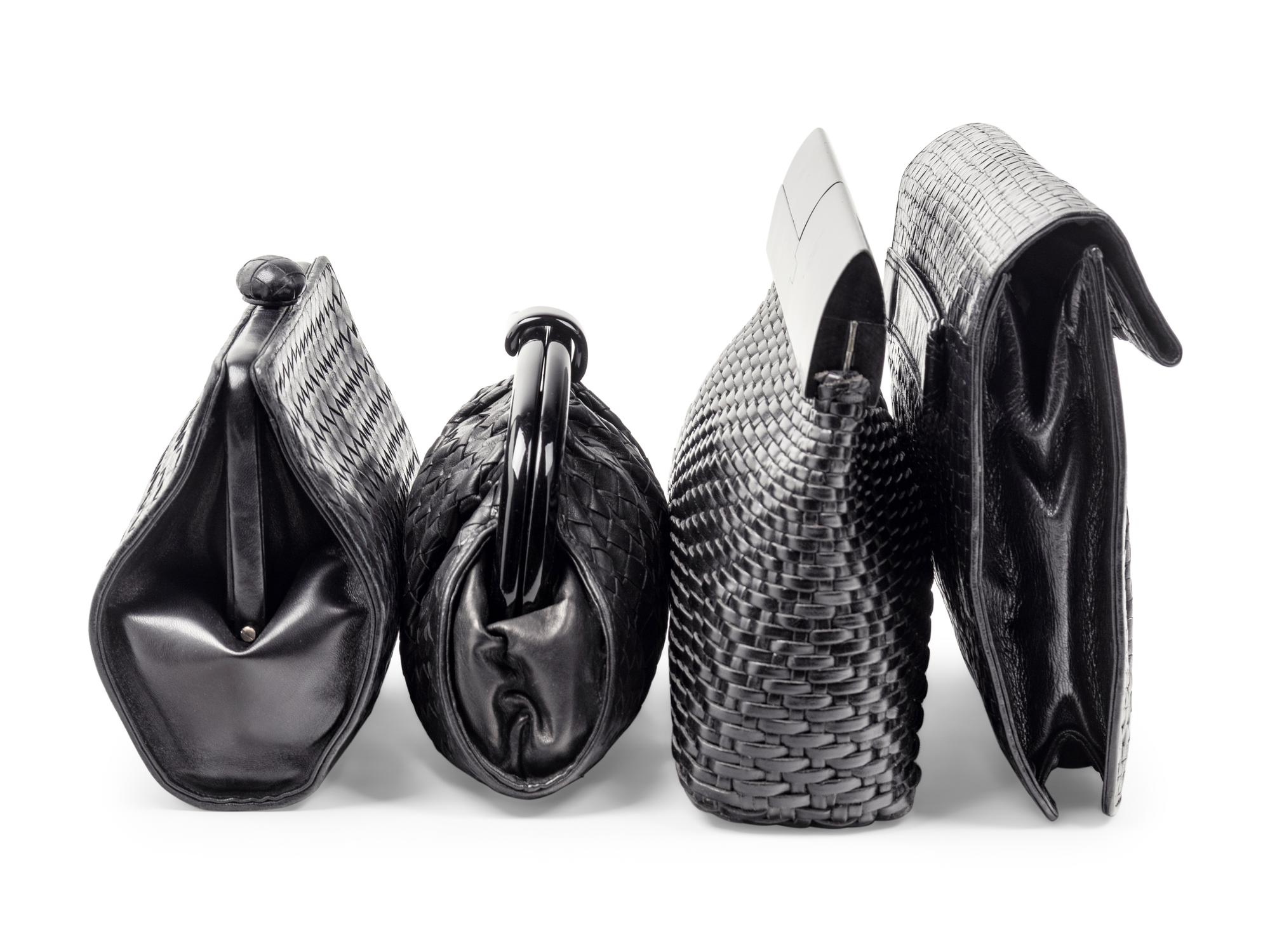 Four Woven Leather Handbags: Two Bottega Veneta, One Fendi, and One De Vecchi, 1980s