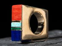 14K Gold and Mosaic Inlay Squared Ring