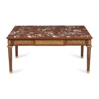 A French Gilt Bronze Mounted Mahogany and Marble-Top Low Table