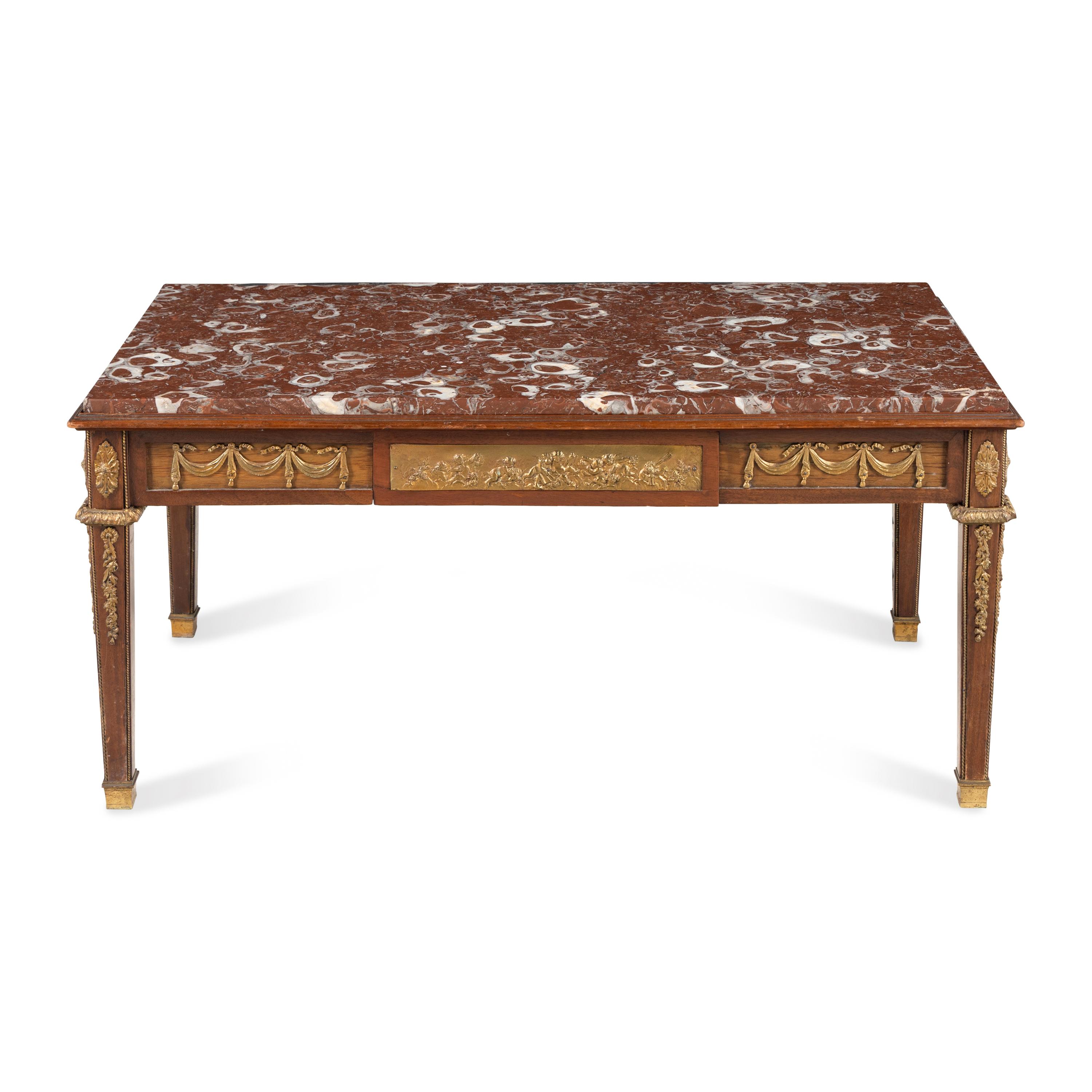A French Gilt Bronze Mounted Mahogany and Marble-Top Low Table