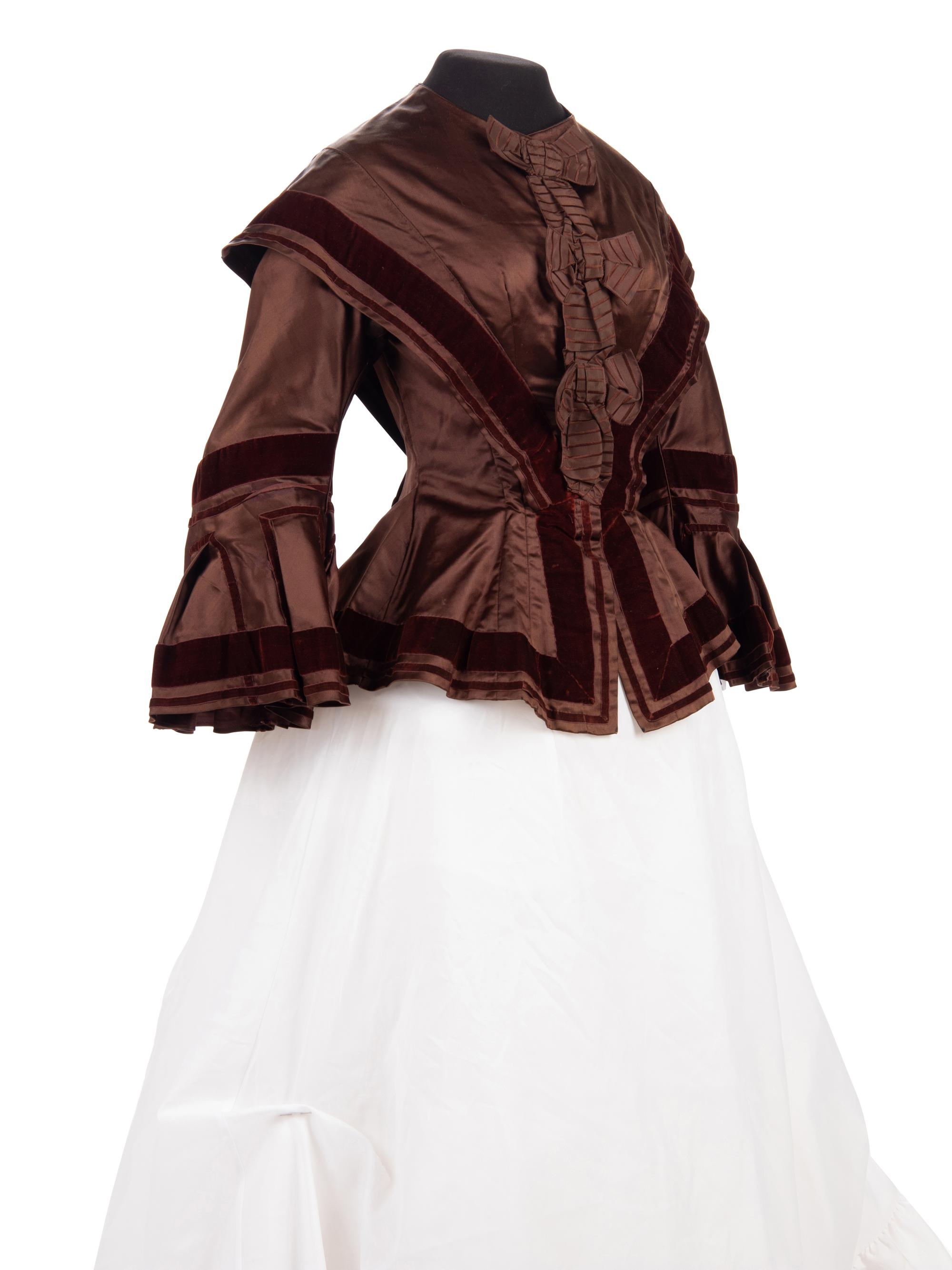 Two Silk Bodices Trimmed with Velvet, 1850s