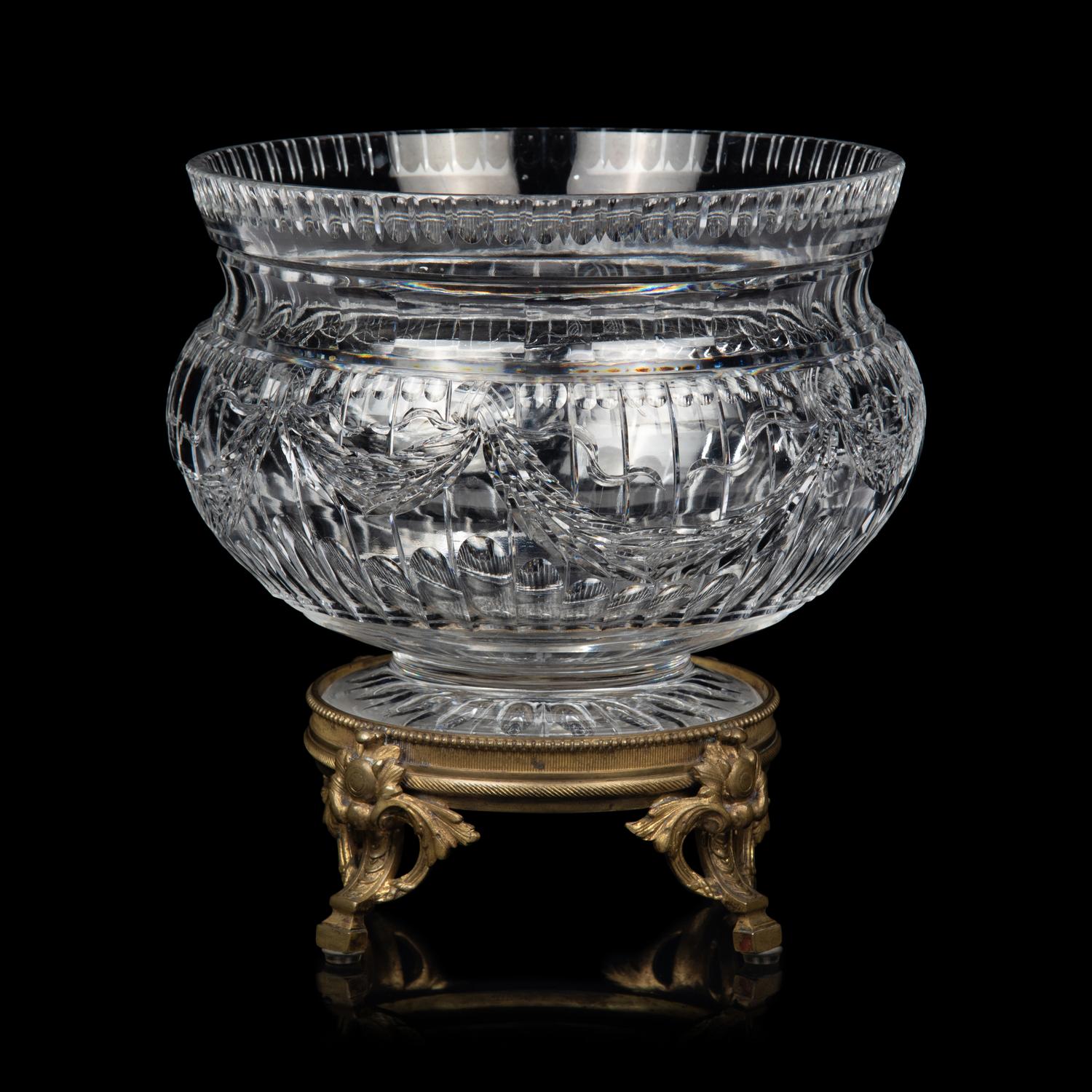 A Continental Gilt Bronze Mounted Cut Glass Centerpiece
