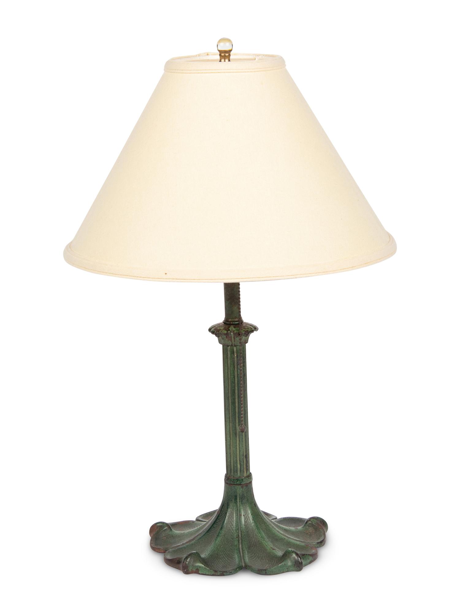 An Art Nouveau Style Green-Painted Cast Metal Lamp