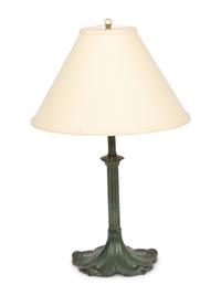 An Art Nouveau Style Green-Painted Cast Metal Lamp