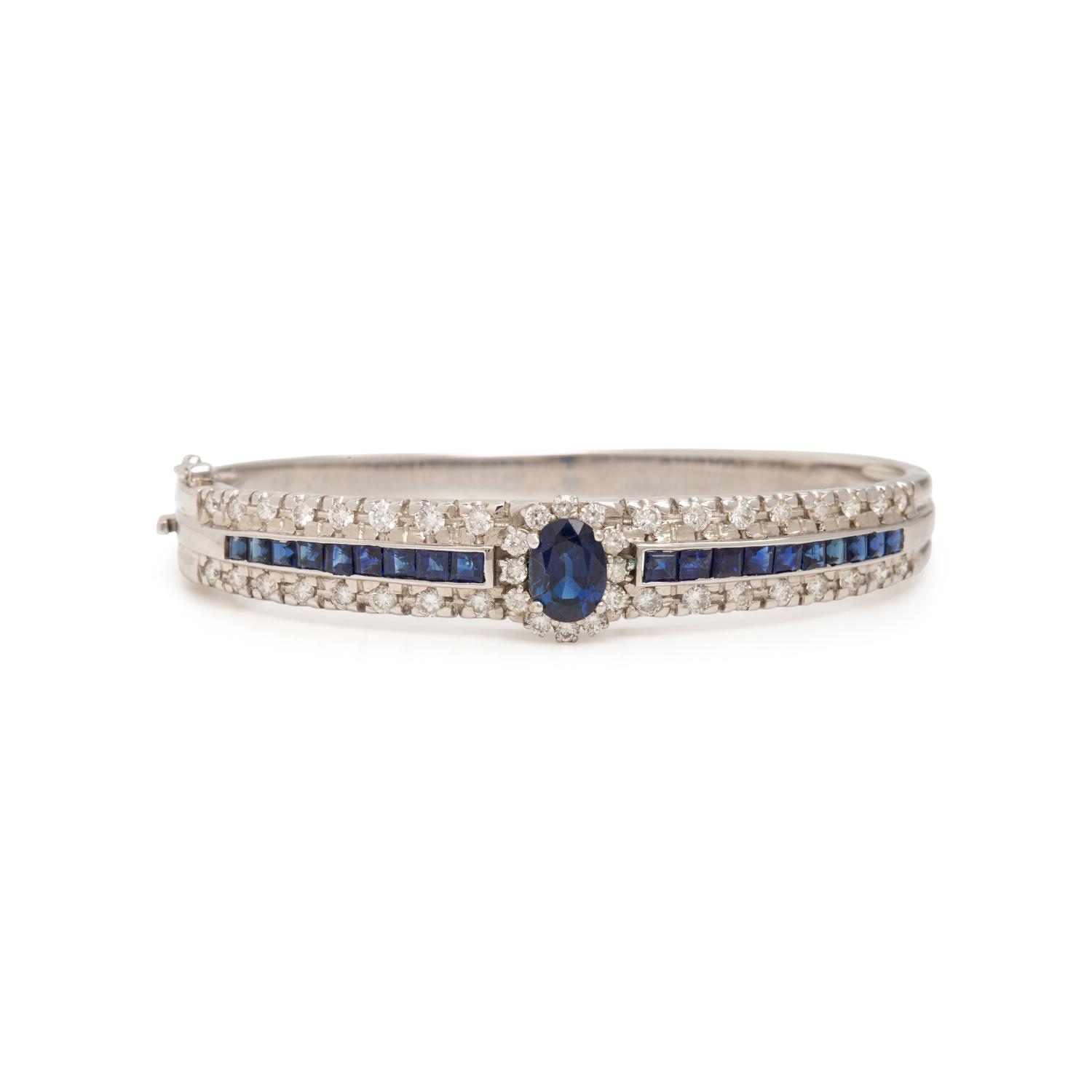 White Gold, Sapphire, and Diamond Bangle Bracelet