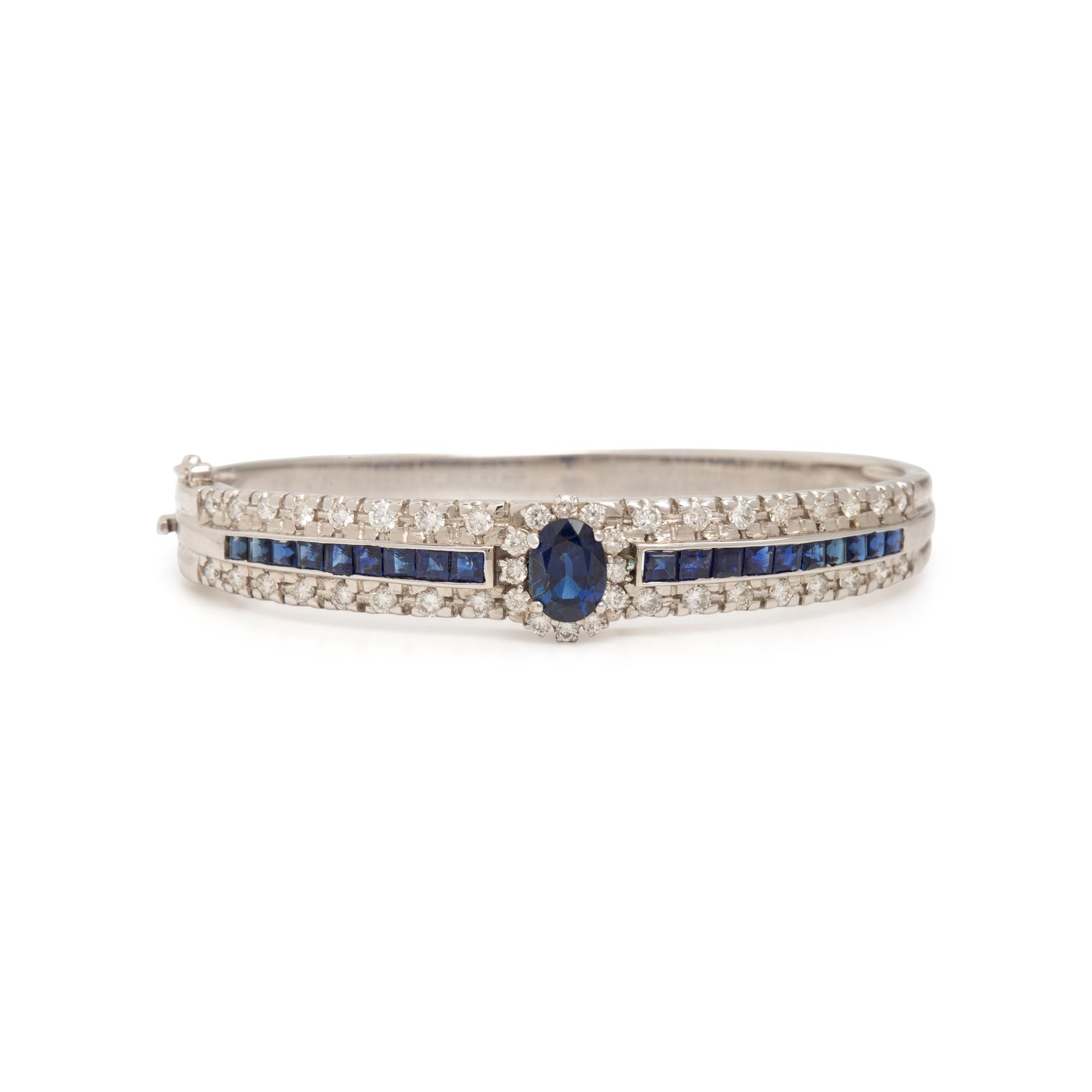 White Gold, Sapphire, and Diamond Bangle Bracelet