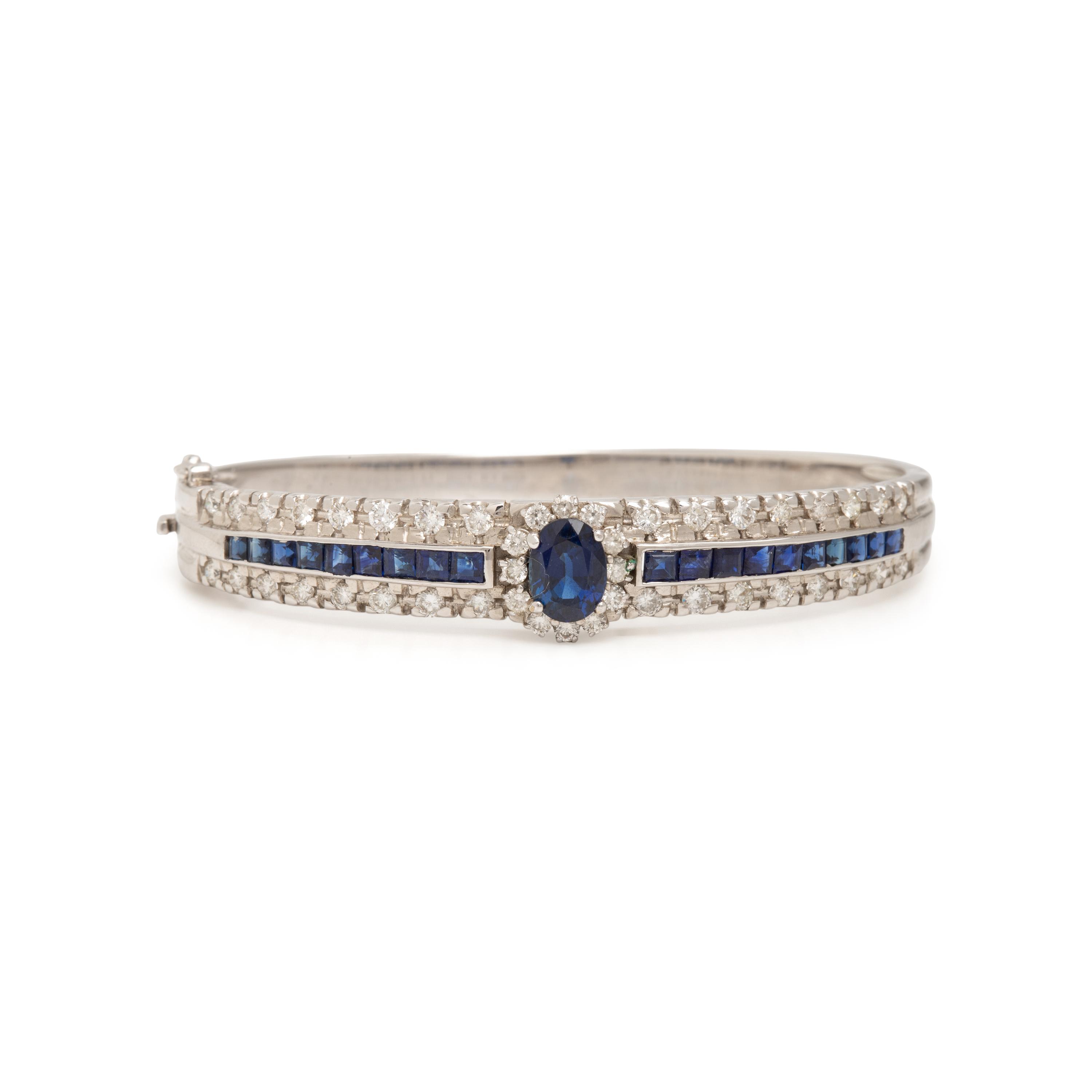 White Gold, Sapphire, and Diamond Bangle Bracelet