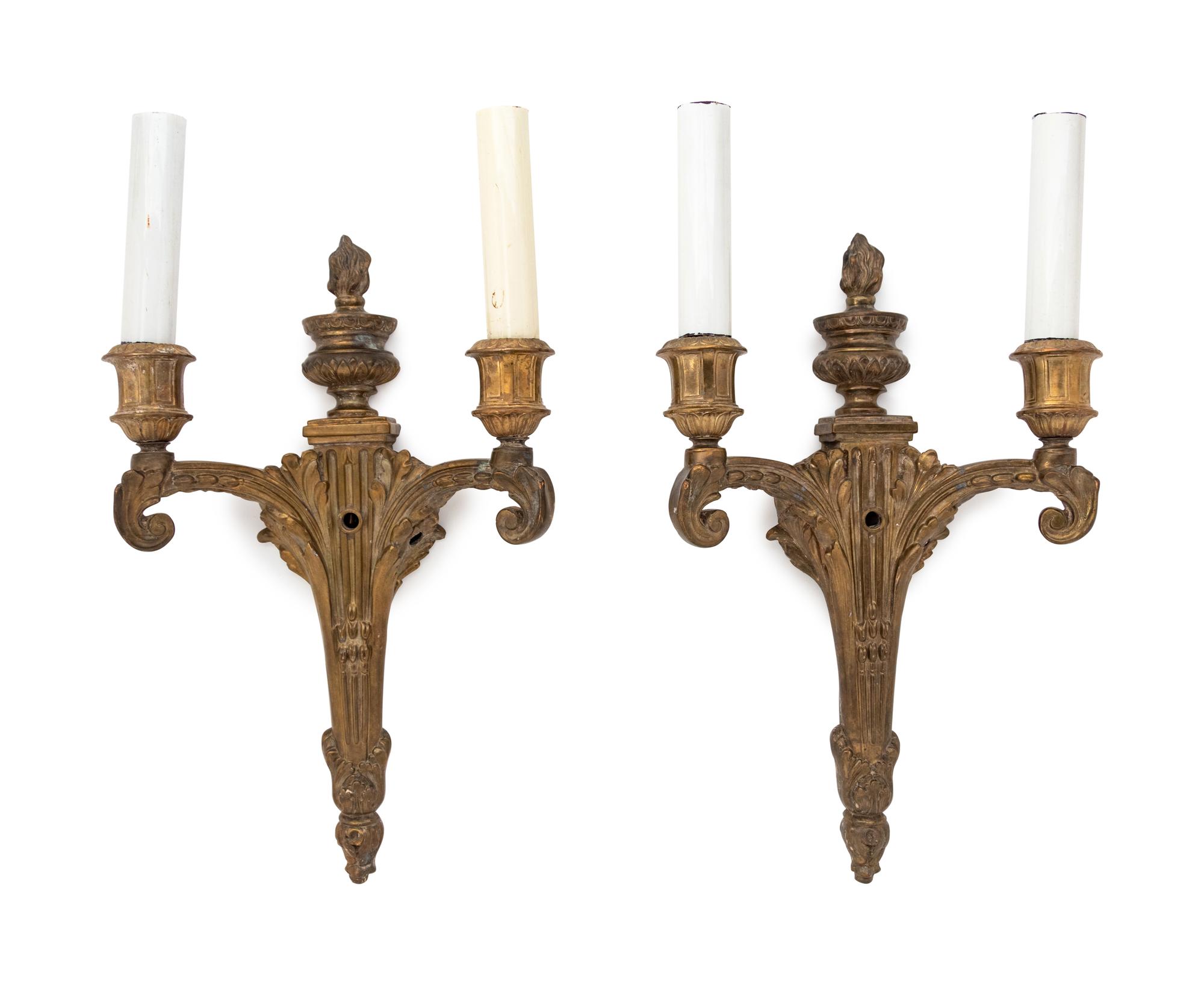 A Set of Six Neoclassical Gilt Bronze Two-Light Sconces