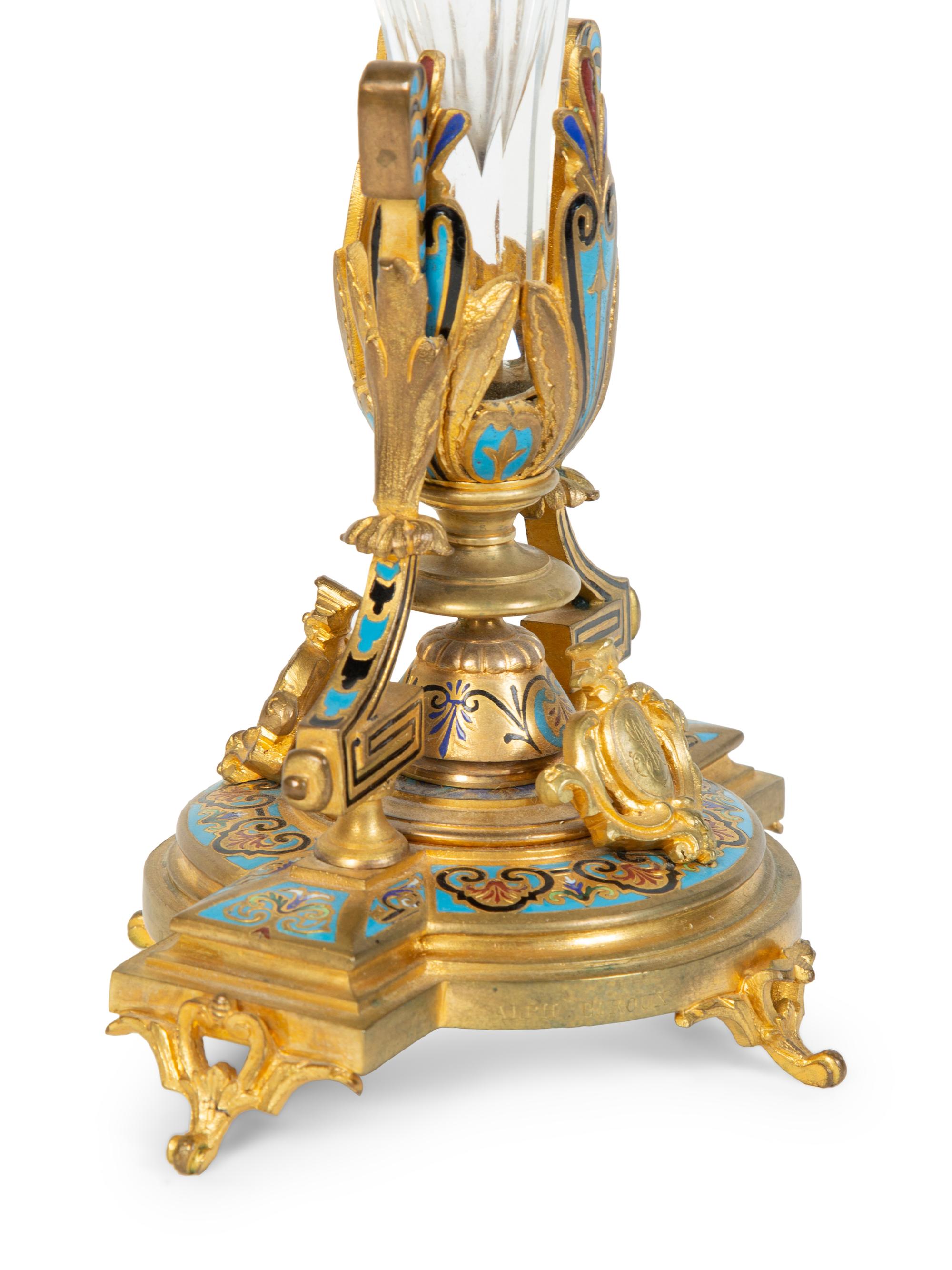 A Napoleon III Gilt Bronze and Champleve Enamel Glass Centerpiece — ALPHONSE GIROUX, PARIS, 19TH CENTURY