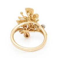 Diamond, Colored Diamond, and Yellow Gold Butterfly Ring