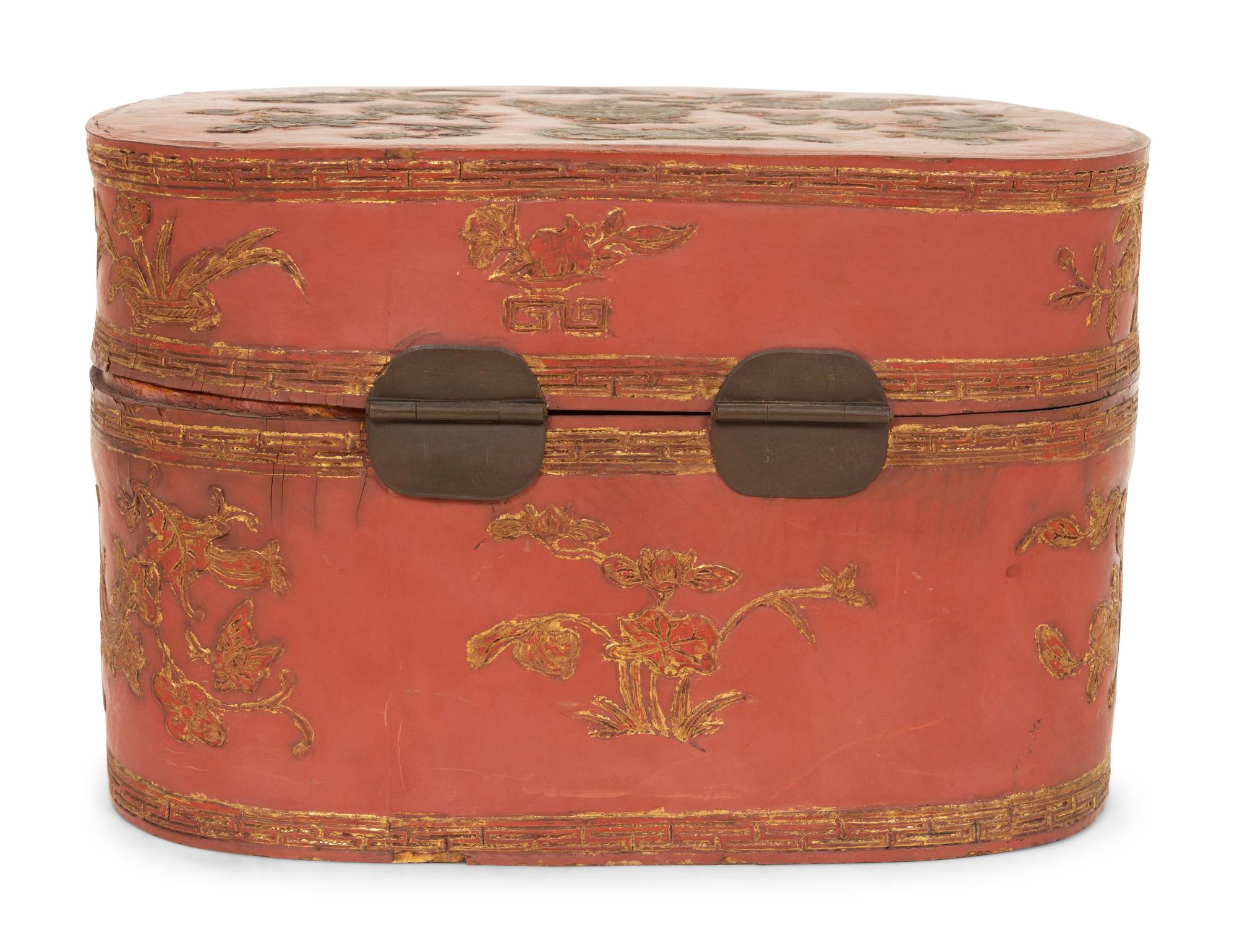 A Chinese Red and Gilt Lacquer Hat Box