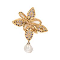 CHRISTOPHER WALLING, CULTURED BIWA PEARL, BLUE CHALCEDONY AND DIAMOND BROOCH