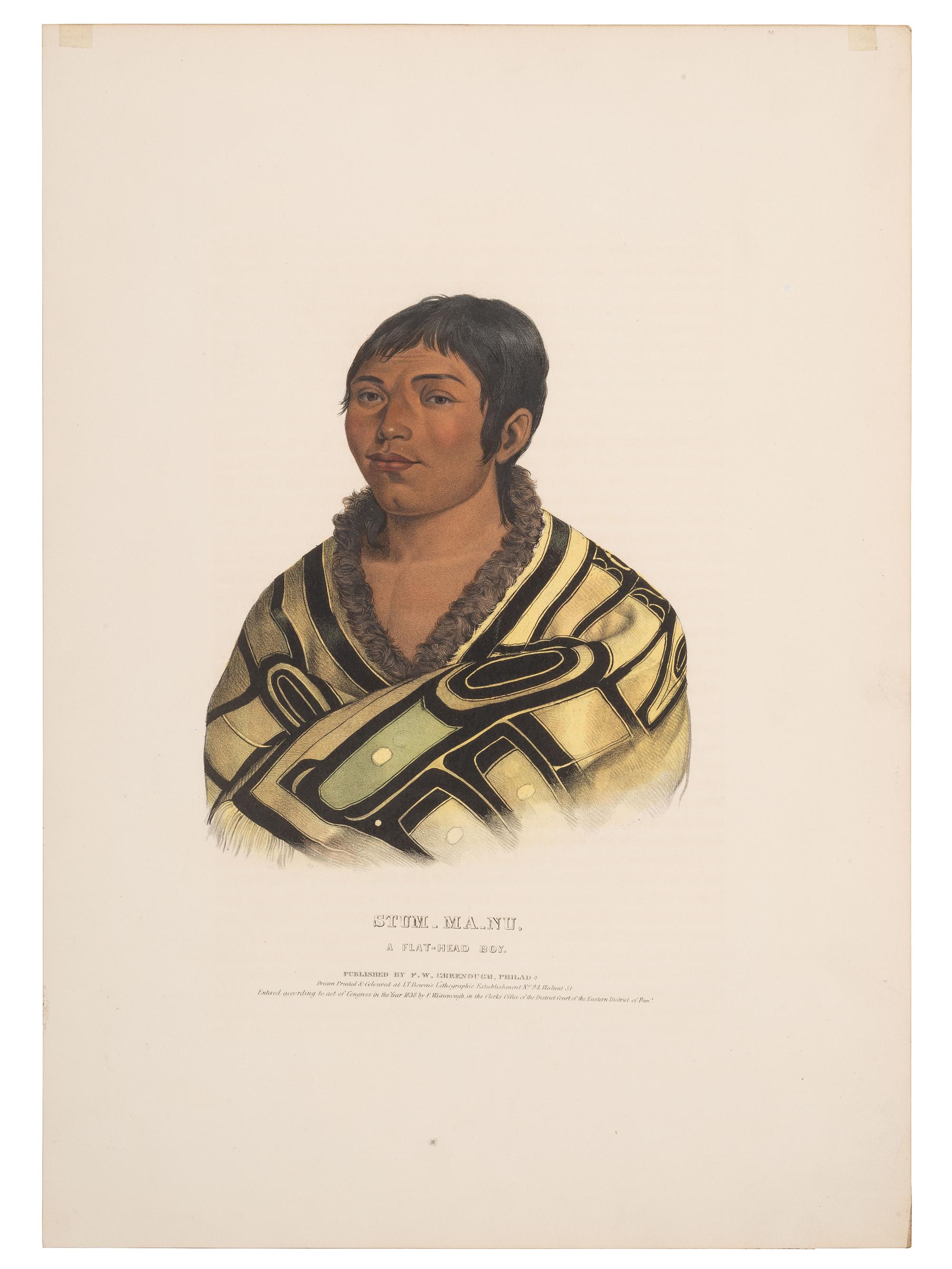 [McKENNEY & HALL]. A group of 3 large folio hand-colored lithographs of Sioux and Salish. 1836-1838.
