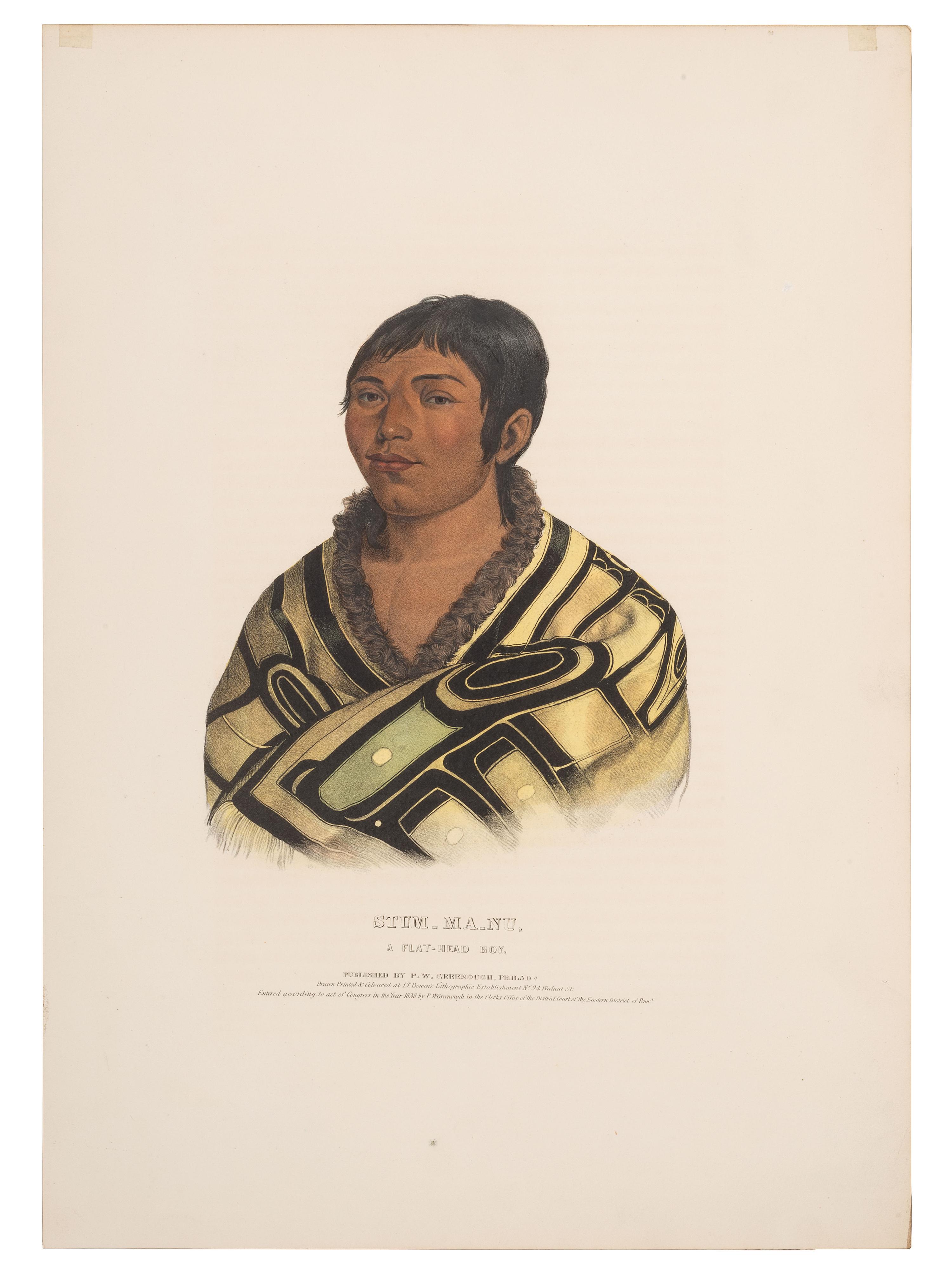 [McKENNEY & HALL]. A group of 3 large folio hand-colored lithographs of Sioux and Salish. 1836-1838.