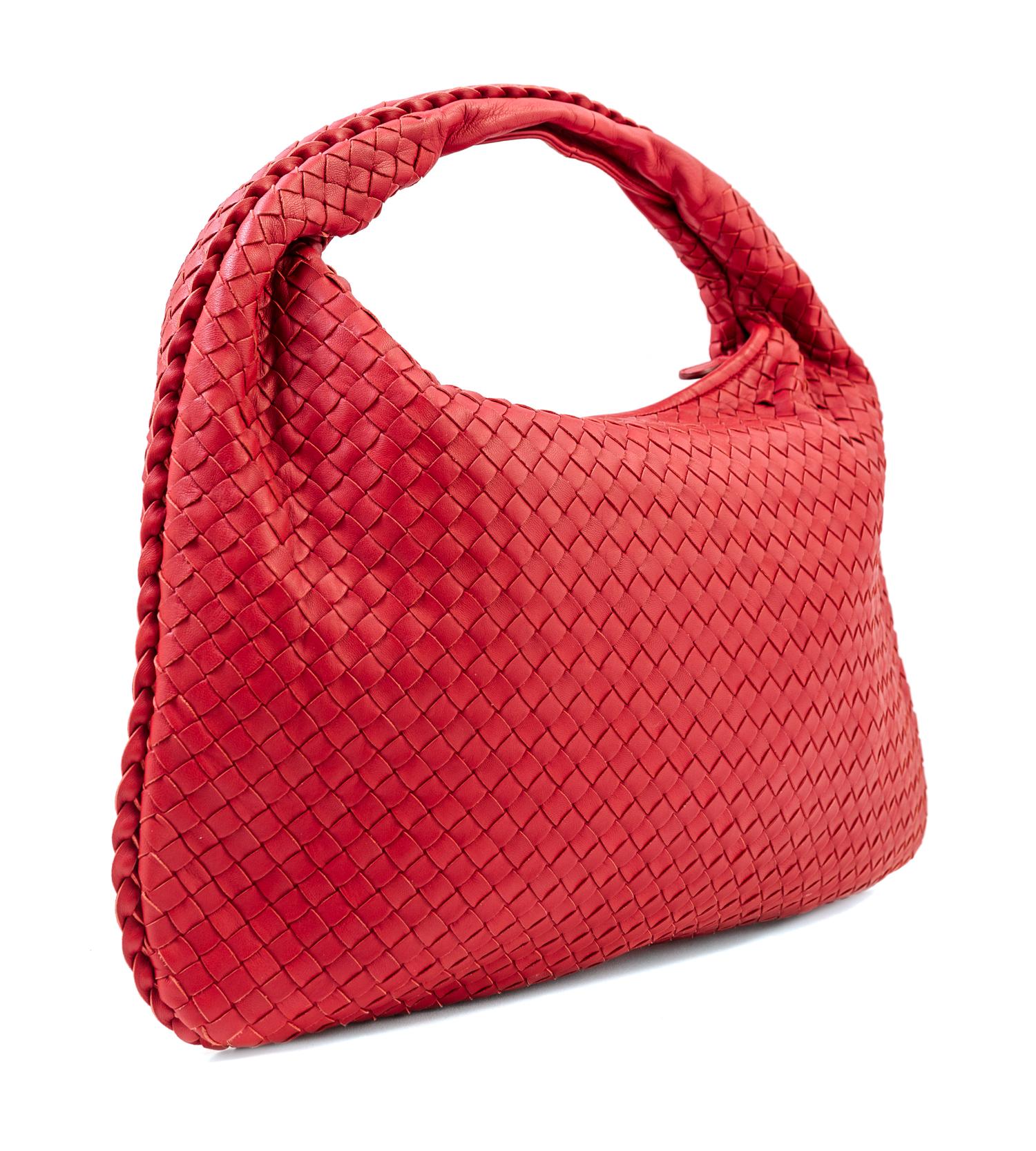 A Bottega Veneta Red Intrecciato Large Hobo Bag, 18" x 12" x 1.5"; Strap drop: 6".