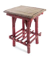 Two Painted Rustic Style Side Tables Height of tallest 28 1/2 x width 17 1/4 x depth 16 3/4 inches.