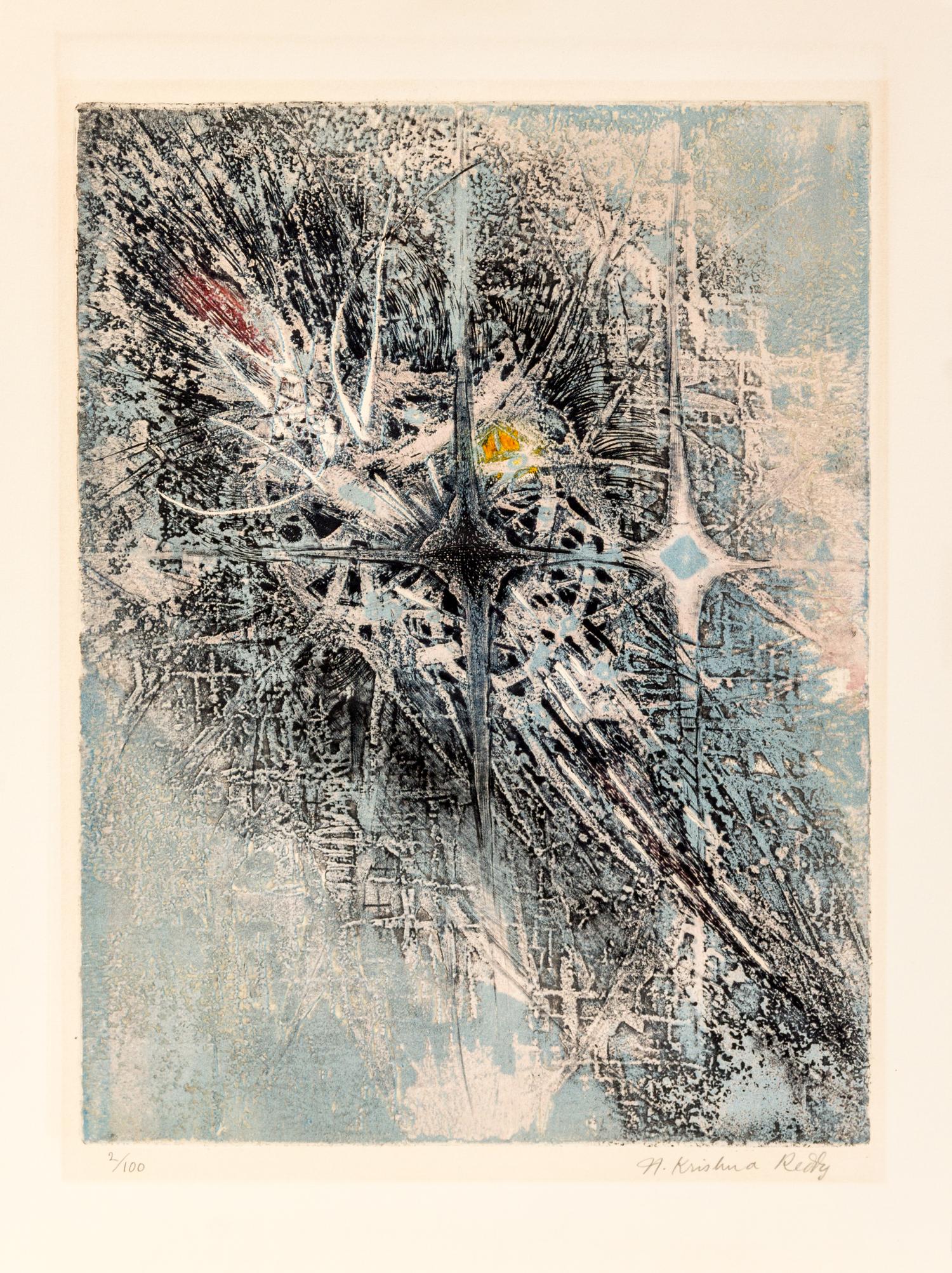 Krishna Reddy, (Indian, b. 1925), a group of 4 colored intaglios