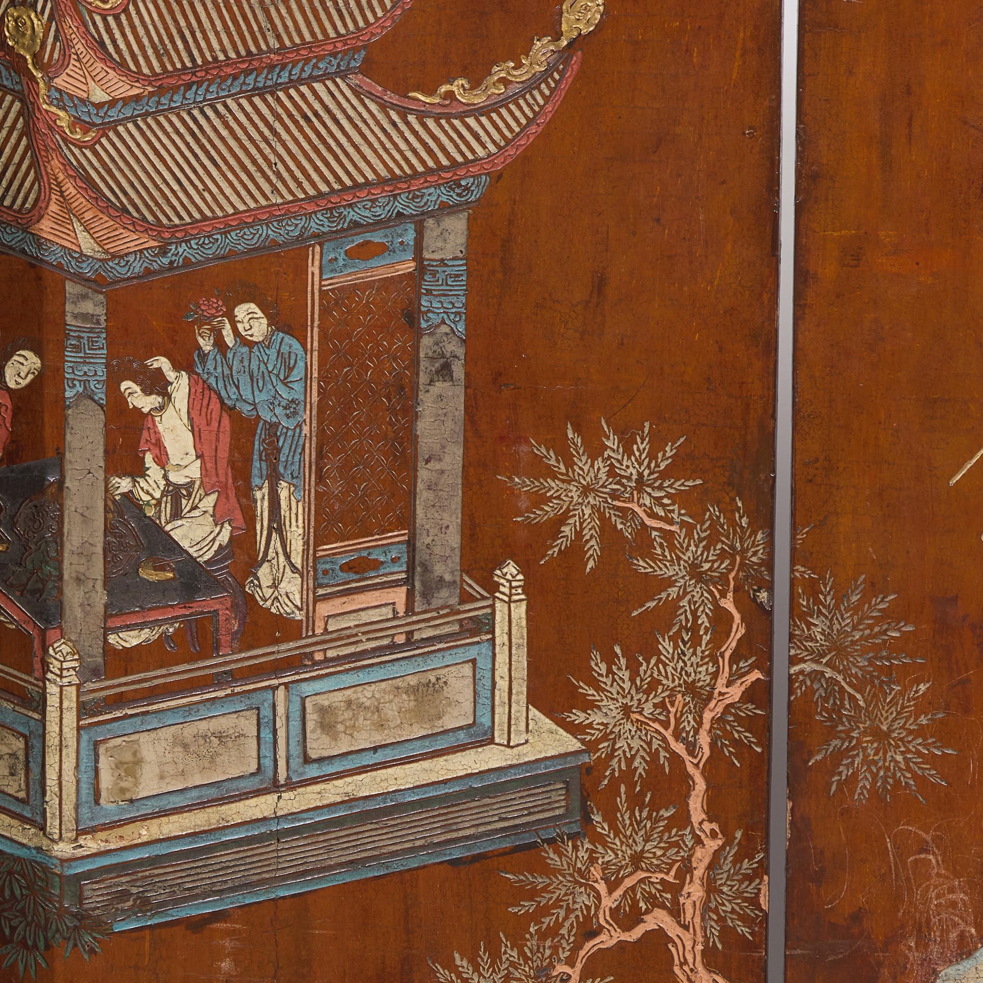 A Chinese Eight-Panel 'Figural' Coromandel Floor Screen, 18th Century 清中期 款彩人物图八扇屏