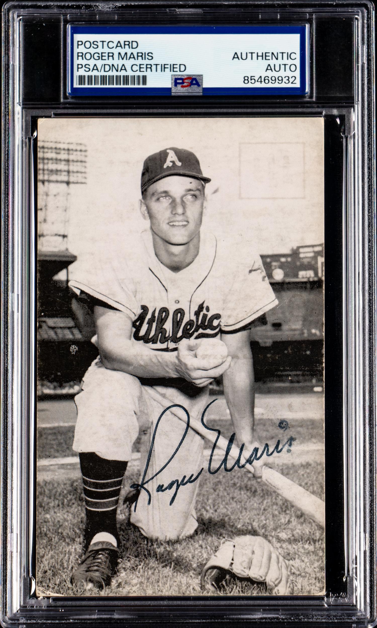 A Roger Maris Signed Autograph 1958-59 Postcard (PSA ENCAPSULATED)