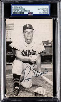 A Roger Maris Signed Autograph 1958-59 Postcard (PSA ENCAPSULATED)