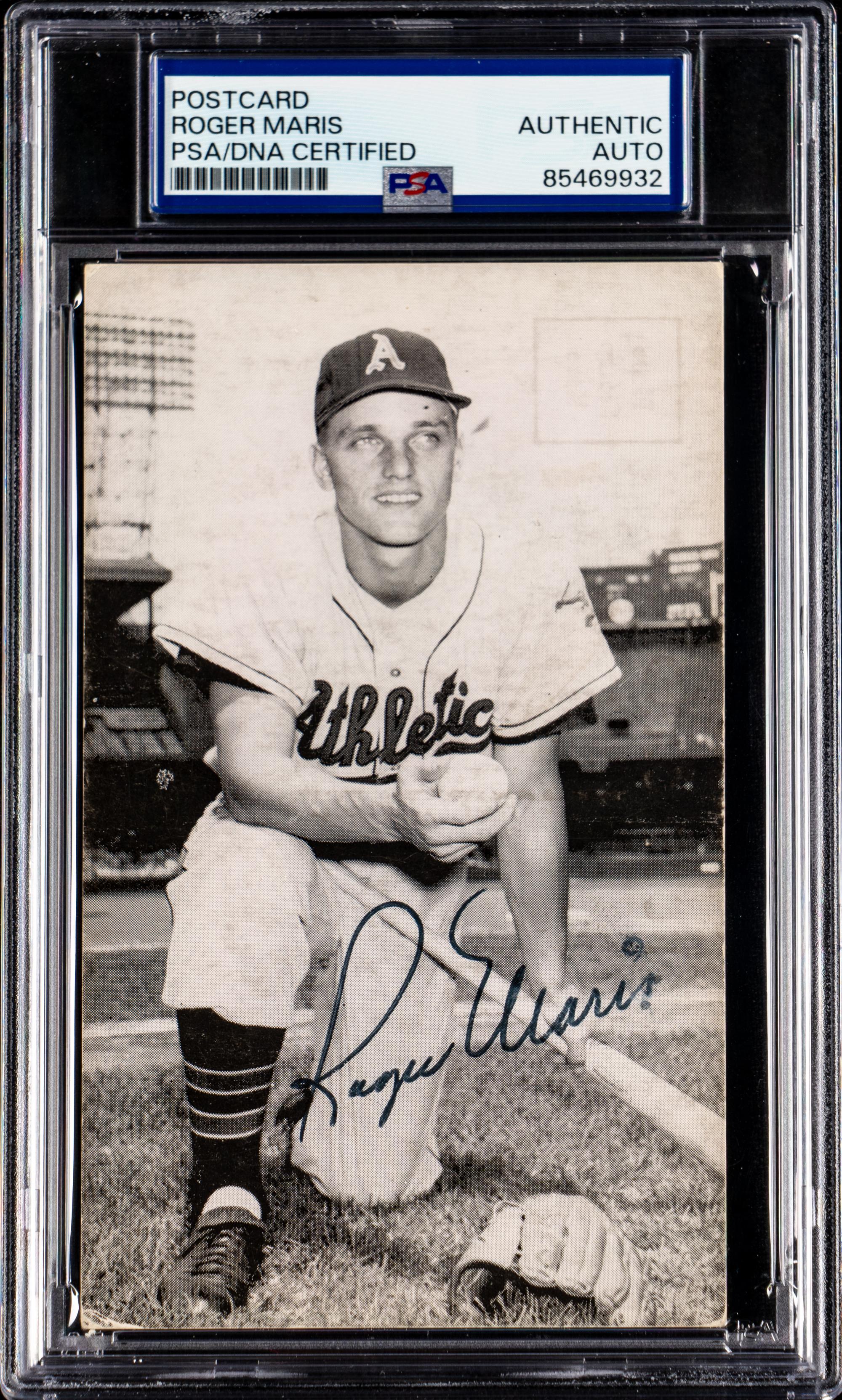 A Roger Maris Signed Autograph 1958-59 Postcard (PSA ENCAPSULATED)